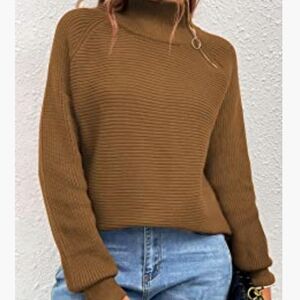 BTFBM Brown 1/4 Zip Ribbed Knit Turtleneck Sweater Size M